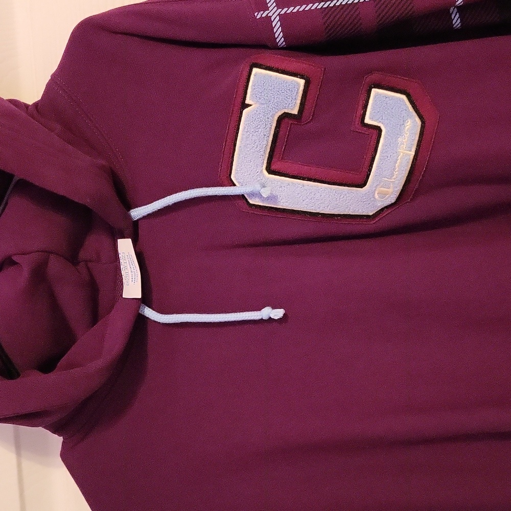 Champion Burgundy Hoodie with Light Blue Details